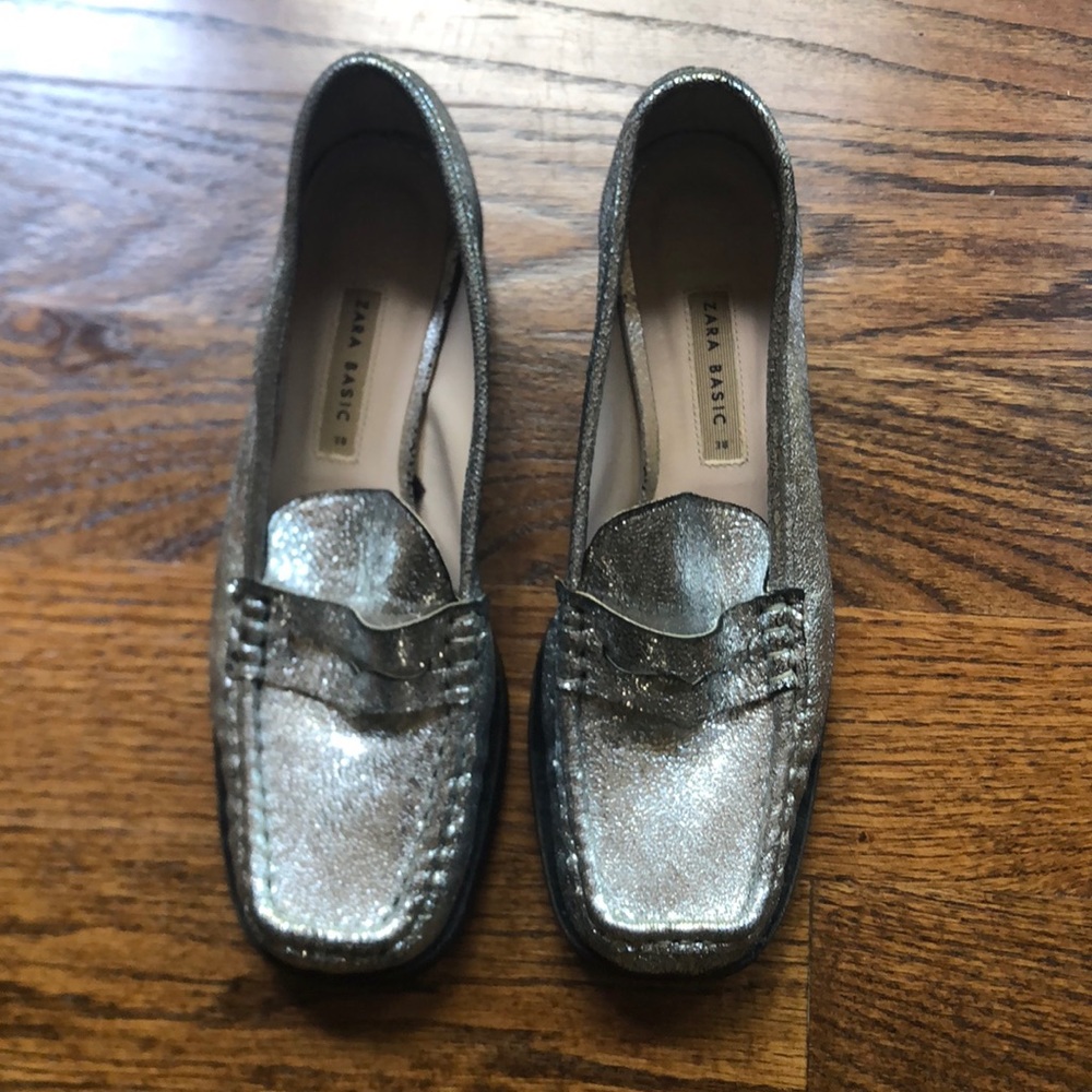 Zara basic silver loafer worn once...